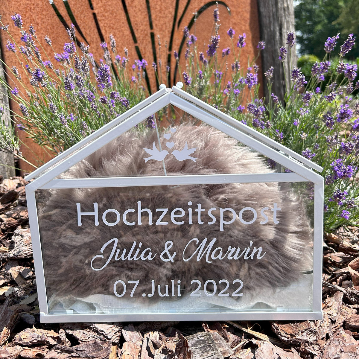 Hochzeitspost Box - Mini-Gewächshaus,  weiß, personalisiert