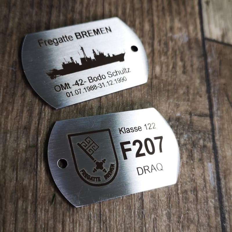 F207 FREGATTE BREMEN Schlüsselanhänger, Dogtag - Edelstahl, PERSONALISIERT