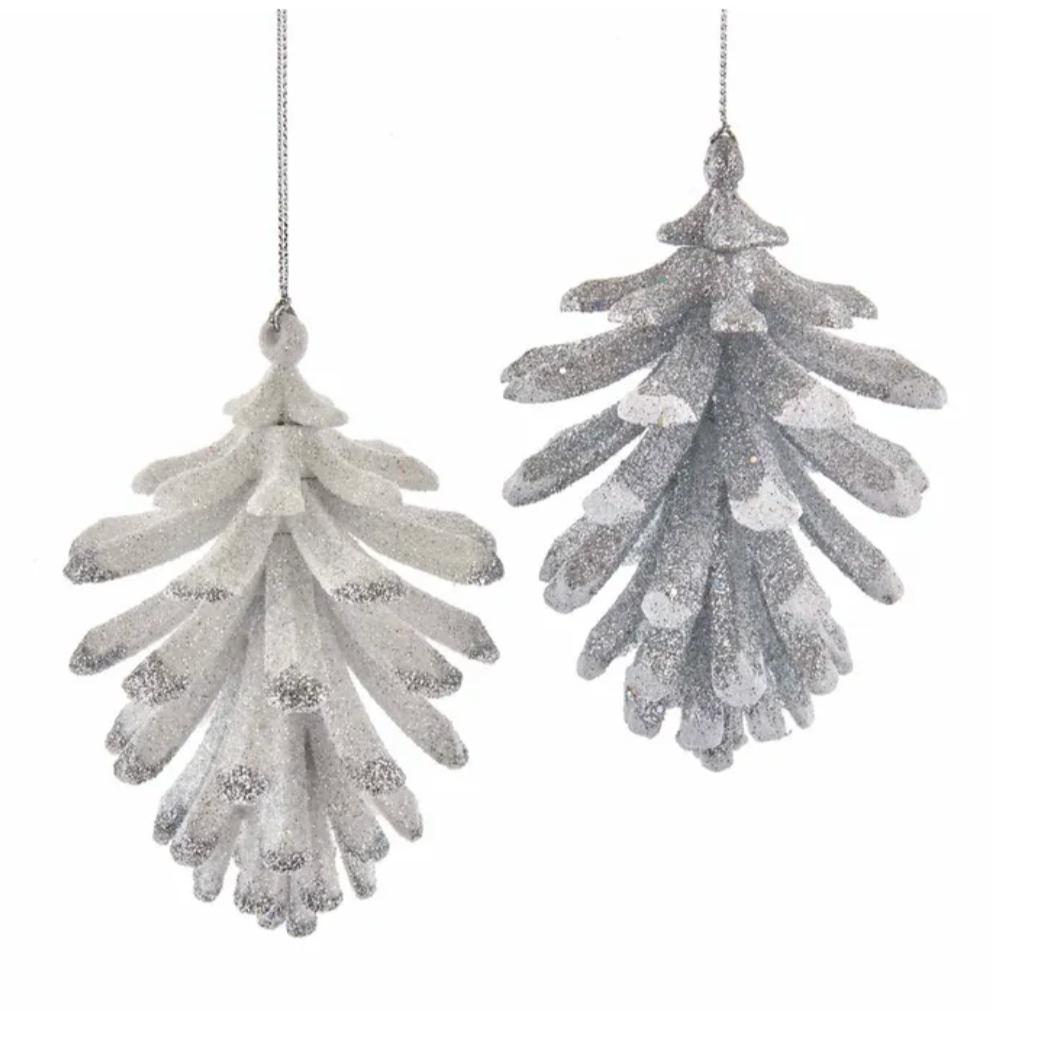 Christbaumschmuck Zapfen silber oder weiß mit Glitter - 1 Stück