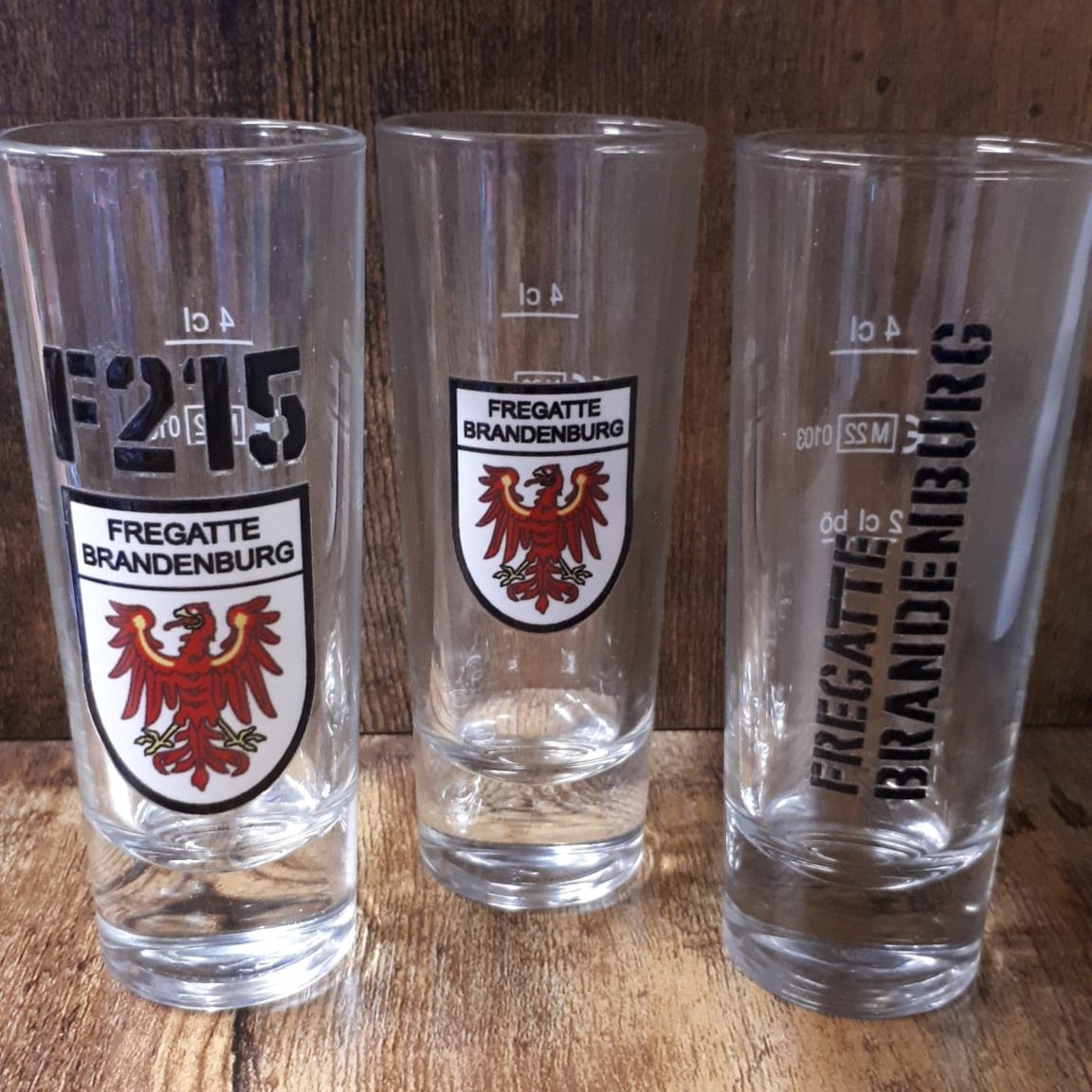 Schnapsglas mit UV Druck F215 Fregatte Brandenburg