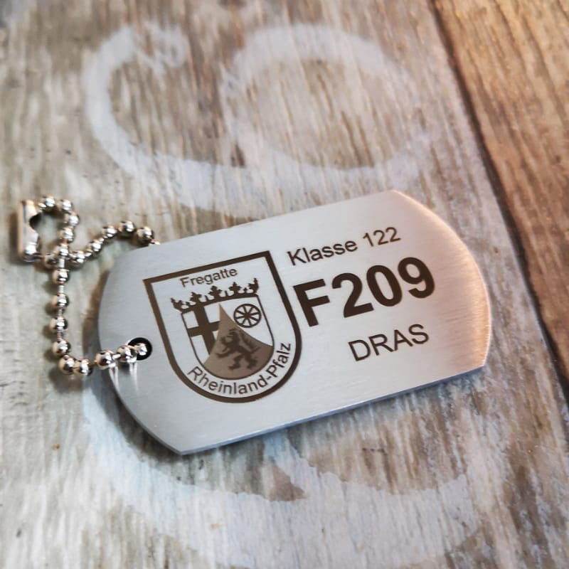 F209 FREGATTE RHEINLAND PFALZ  Schlüsselanhänger, Dogtag - Edelstahl, PERSONALISIERT